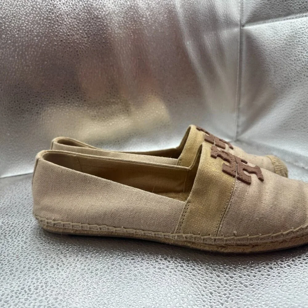 Size 9M Tory Burch Womens Beige Natural‎ Slip-On Weston Espadrille Flat